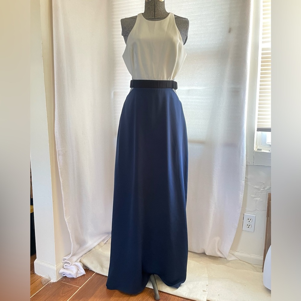 Halston Heritage navy color-block gown